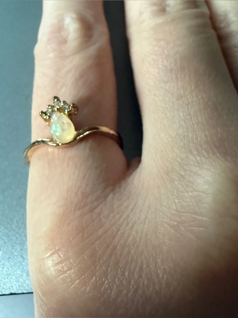 Opal Diamond V Band Wishbone Ring Size 6.5